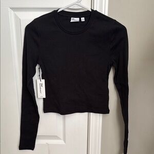 Aritzia TNA HomeStretch Crew Waist Black Long Sleeve Crop Top - NEW Size Small